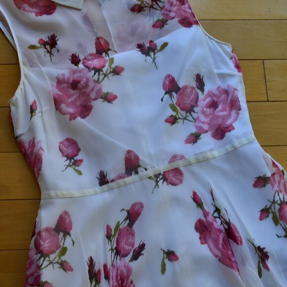 HOBBS Sleeveless Floral Fit & Flare 100% Silk Dress Size US 6 - Picture 3 of 13